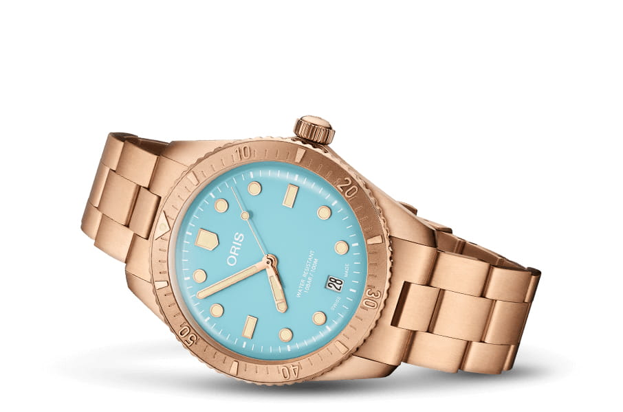 Oris Oris Divers Sixty‑Five 'Cotton Candy' 01 733 7771 3155-07 8 19 15 , наручные мужские часы фото под углом